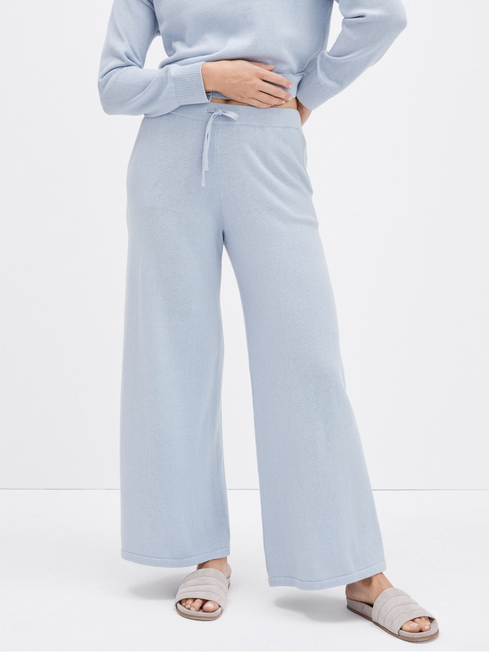 Haven Well Within Cotton Cashmere Light Blue Knit Wide-Leg Pants - Picture 8 of 8